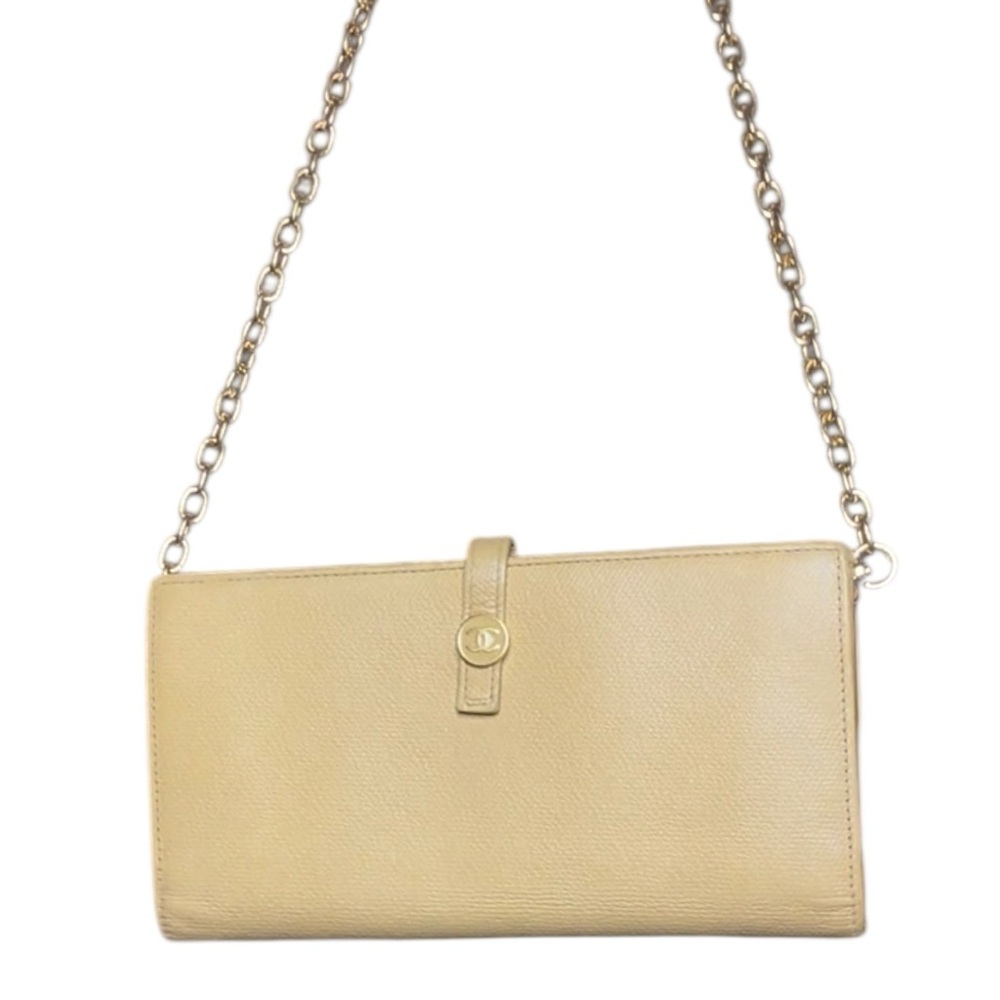 Chanel Beige leather wallet with unbranded chain strap added